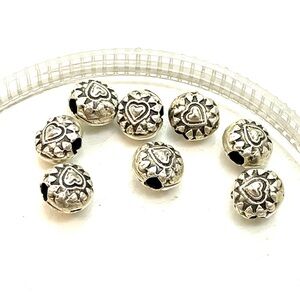 New Sterling Silver Round Heart Beads 8 pc